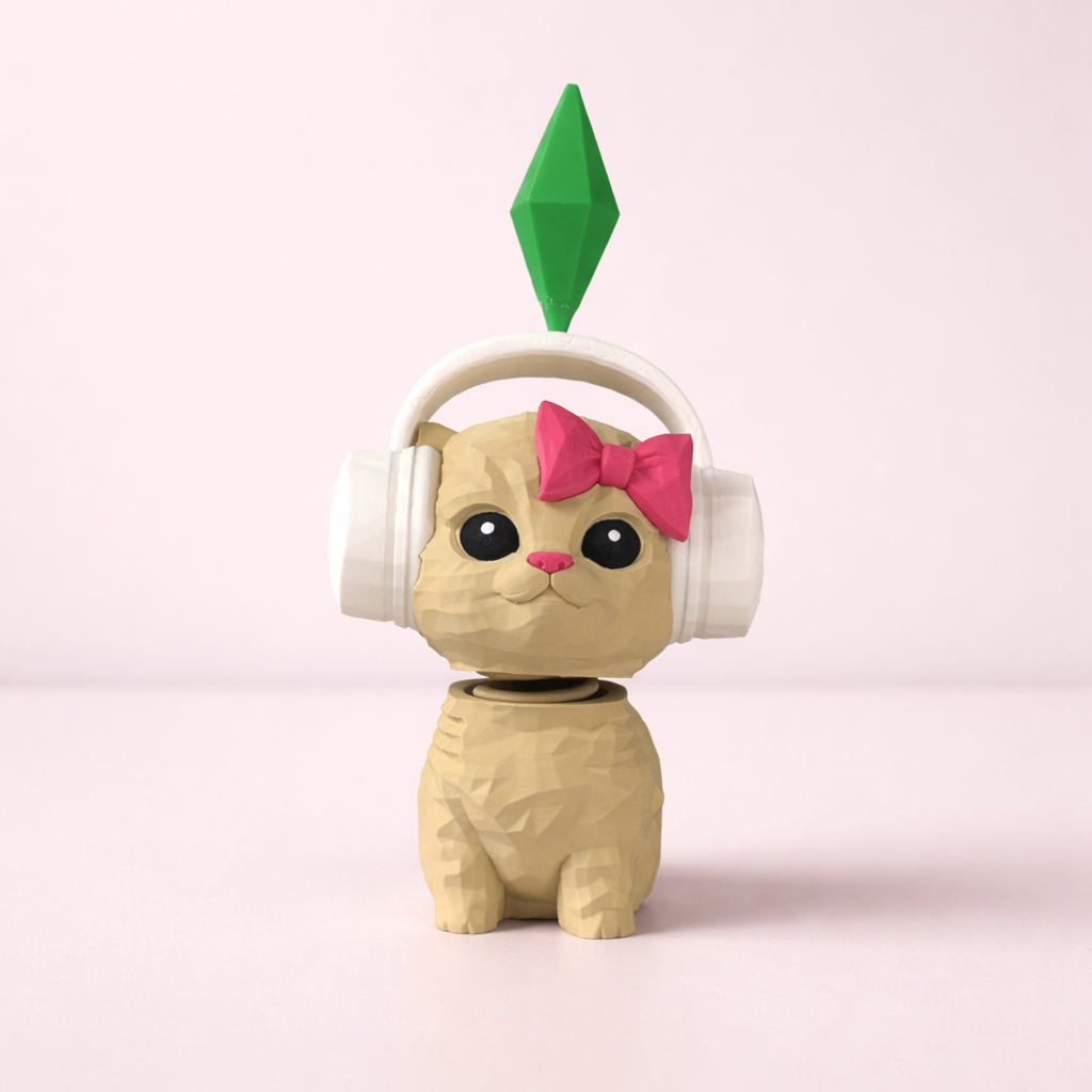 Sims Vibing Cat Figure Headphones & Plumbob