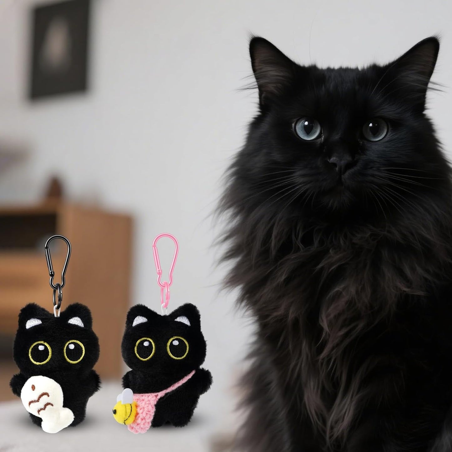 Black Cat Plush Keychain Bag Charms – Cute Kawaii Accessories for Handbags, Backpacks & Purses