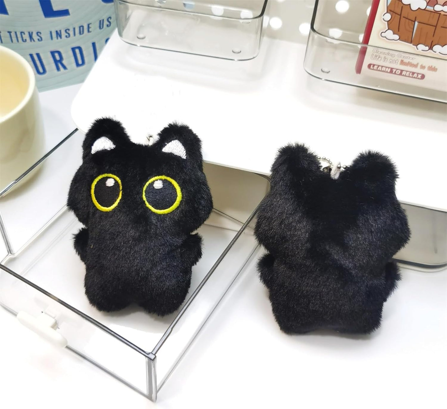 Black Cat Plush Keychain Bag Charms – Cute Kawaii Accessories for Handbags, Backpacks & Purses