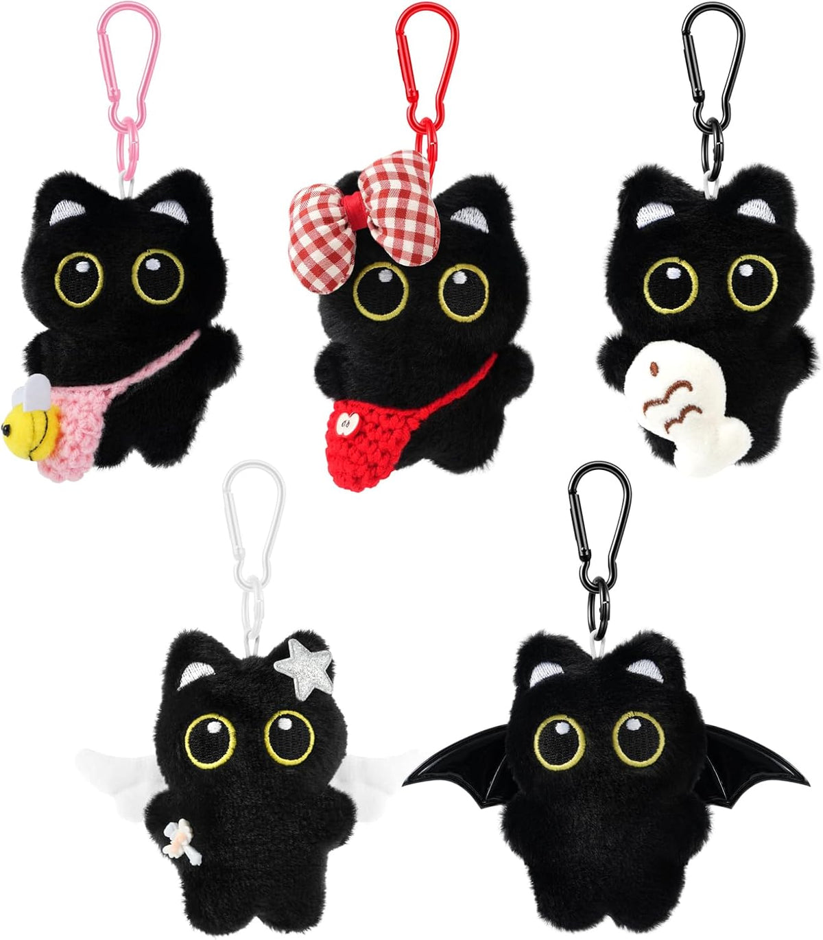 Black Cat Plush Keychain Bag Charms – Cute Kawaii Accessories for Handbags, Backpacks & Purses