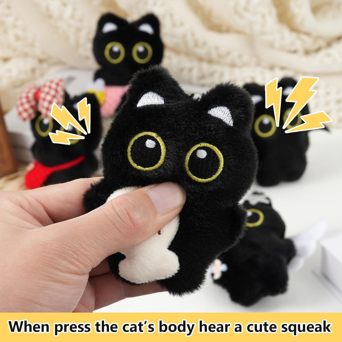 Black Cat Plush Keychain Bag Charms – Cute Kawaii Accessories for Handbags, Backpacks & Purses