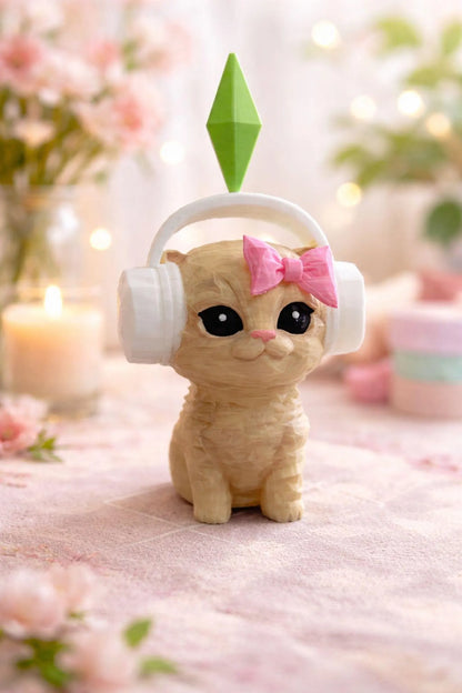 Sims Vibing Cat Figure Headphones & Plumbob